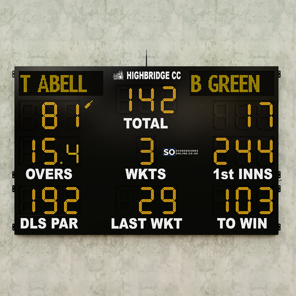 29 Digit LED Cricket Scoreboard with Player Names, DLS, Strike Indicators & Ball Number