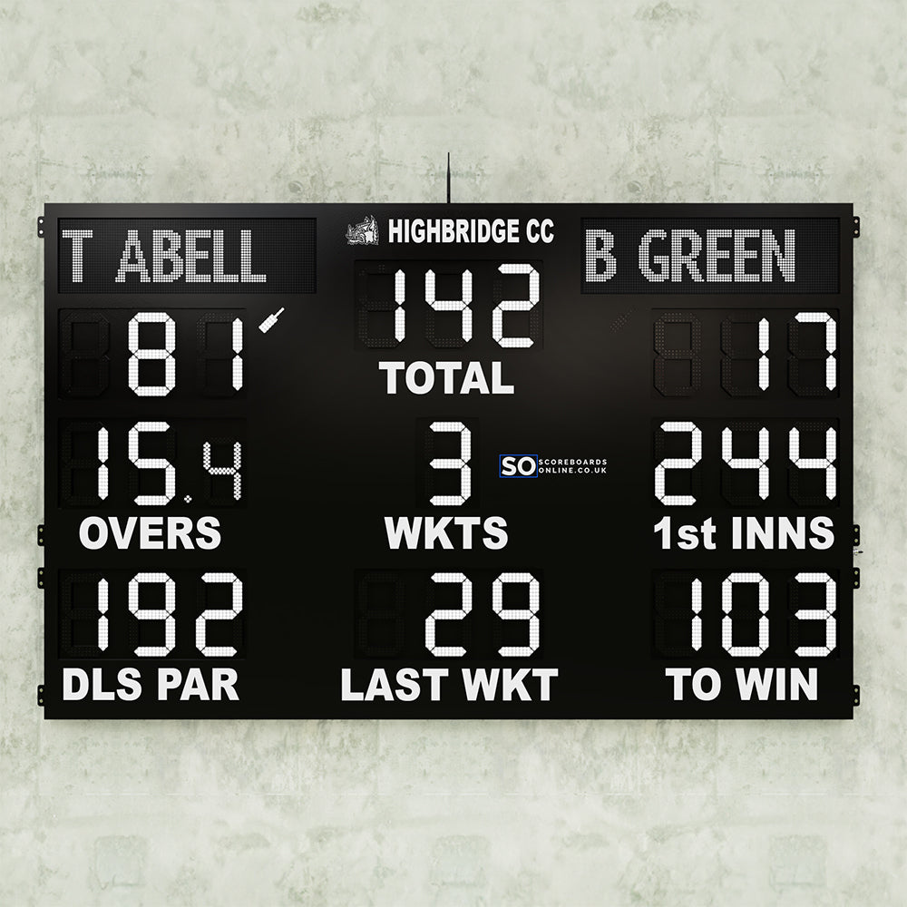 29 Digit LED Cricket Scoreboard with Player Names, DLS, Strike Indicators & Ball Number