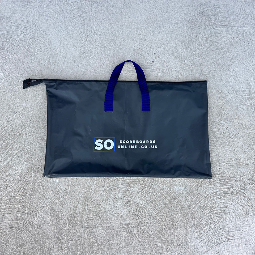 A manual home and away scoreboard carry case with handles