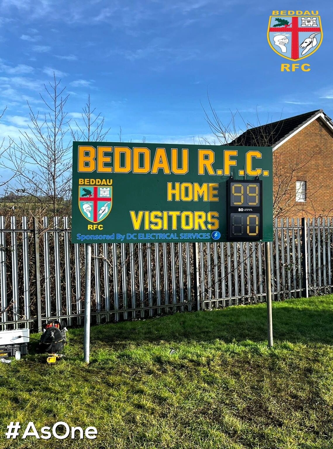 LED Electronic Scoreboard for Beddau R.F.C. that has been fixed onto a backing board